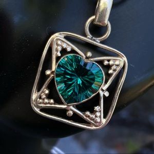 Blue Topaz Heart in Double Frame Sterling Pendant